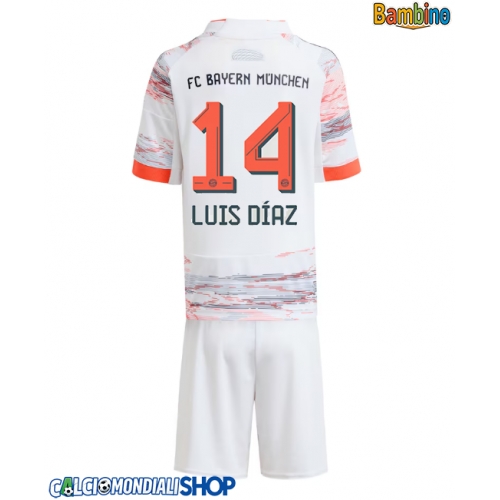Maglie da calcio Bayern Munich Luis Diaz #14 Seconda Maglia Bambino 2025-26 Manica Corta + Pantaloni corti)